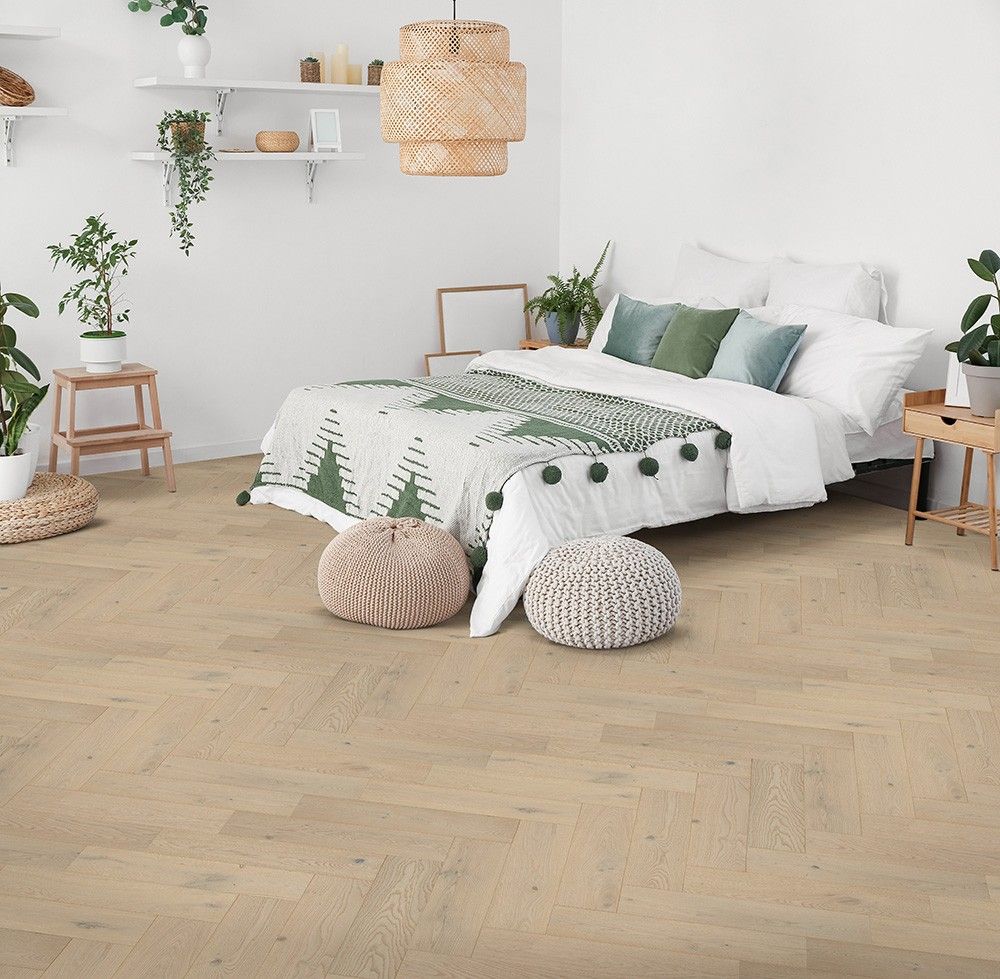 Heartwood Oak Herringbone Whisp Brushed and Matt Lacquered